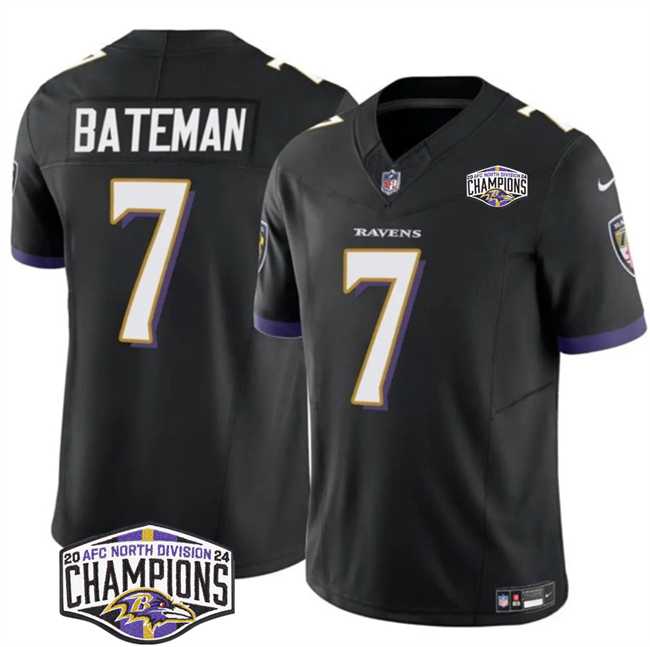 Men%27s Baltimore Ravens #7 Rashod Bateman Black F.U.S.E 2024 AFC North Division Champions Vapor Limited Jersey->baltimore ravens->NFL Jersey